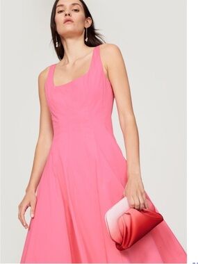 Staud Wells Dress Pink Sleeveless Square-Neck Midi Cotton US Size 00